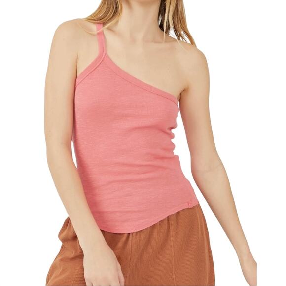 Free People Tank Top M Pink Coral One Shoulder Summer We The Free Beach Cotton - Picture 1 of 10